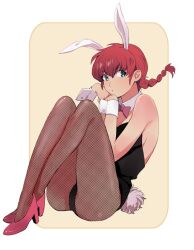  animal_ears bad_id bad_pixiv_id braid braided_ponytail female fishnet_pantyhose fishnets full_body green_eyes long_hair pantyhose playboy_bunny rabbit_ears ranma-chan ranma_1/2 red_hair single_braid solo yoi_(yoi41) 