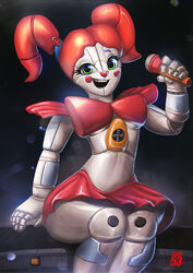  adry53 animatronic baby_(fnafsl) bowtie breasts circus_baby circus_baby_(fnaf) clothed clothing female five_nights_at_freddy&#039;s five_nights_at_freddy&#039;s:_sister_location hair microphone robot scottgames skirt thighs twintails underboob 