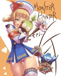  blonde_hair blue_eyes blush capcom cha-cha character_request female kayamba kayanba mask monster_hunter monster_hunter_3_g panties pantyshot quest_receptionist_(monster_hunter_3_ultimate) receptionist_(monster_hunter_3_g) shakalaka skirt staff tsukigami_chronica underwear upskirt 