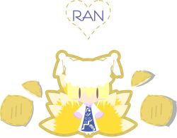  aburaage blonde_hair chibi commentary_request female food fox_tail hat kitsune kyuubi multiple_tails short_hair solo tail takanashi_hiyori touhou yakumo_ran 