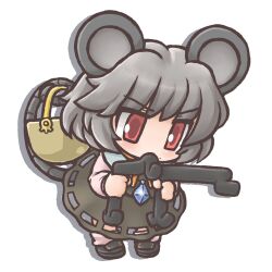  animal_ears basket chibi commentary_request dowsing_rod dress female grey_hair jewelry lowres mouse_ears mouse_tail nazrin onmitsu_doushin_a pendant red_eyes short_hair solo tail touhou 