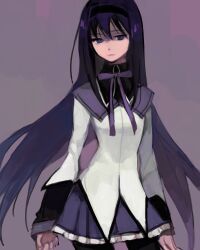  akemi_homura akemi_homura_(magical_girl) bad_id bad_pixiv_id black_hair commentary female hairband kuzuvine long_hair lowres magical_girl mahou_shoujo_madoka_magica mahou_shoujo_madoka_magica_(anime) pantyhose photoshop_(medium) solo 