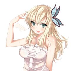  bare_shoulders blonde_hair boku_wa_tomodachi_ga_sukunai breasts butterfly_hair_ornament commentary_request female green_eyes hair_ornament hevn kashiwazaki_sena long_hair looking_at_viewer oerba_yun_fang photoshop_(medium) simple_background solo white_background 