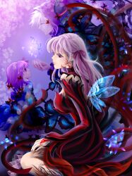  2boys 2girls aged_down berserker_(fate/zero) commentary_request dark_sakura dress fate/stay_night fate/zero fate_(series) hair_ribbon hood hoodie insect_wings lolicon long_hair manbosakuranbo matou_kariya matou_sakura multiple_boys multiple_girls purple_eyes purple_hair red_eyes ribbon white_hair wings 