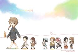  3boys 5girls akiha_rumiho amane_suzuha barefoot chibi commentary_request hashida_itaru kiryuu_moeka makise_kurisu metal_upa monokuro_(snog) multiple_boys multiple_girls okabe_rintarou pantyhose pantyhose_under_shorts pencil_skirt shiina_mayuri shorts skirt steins;gate translated urushibara_ruka 