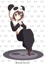  animal_costume black_hair blush brown_eyes buttons commentary_request female funami_yui k-suwabe panda_costume solo yuru_yuri 