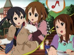  4girls bad_id bad_link bag cellphone cordless_phone hair_ornament hairclip hirasawa_yui inactive_account jpeg_artifacts k-on! kawaguchi_norimi long_hair multiple_girls nakano_azusa necktie phone whisk yamanaka_sawako 