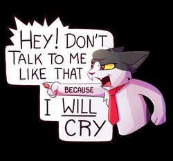  4_fingers anthro black_background dialogue english_text felid feline fingers fur glassshine male mammal necktie open_mouth simple_background solo steve_(glassshine) text white_body white_fur yelling 