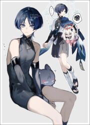  ... 1boy bad_id bad_twitter_id black_bodysuit black_hakama black_shorts black_socks blue_eyes blue_hair bodysuit bridal_gauntlets elbow_gloves feathers feet_out_of_frame feline female genshin_impact gloves hakama hakama_shorts halo japanese_clothes legs male_focus medium_hair mikoccccchan paimon_(genshin_impact) romper sandals scaramouche_(cat)_(genshin_impact) scaramouche_(genshin_impact) shorts sleeveless sleeveless_bodysuit socks solo_focus sparkle_hair_ornament spoken_ellipsis tassel toenails vision_(genshin_impact) wanderer_(genshin_impact) white_hair white_romper 