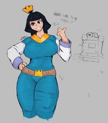  1girls big_breasts black_hair blue_dress clash_a_rama clash_of_clans clash_royale crown female female_focus female_only female_version gender_bender gender_transformation genderbent genderswap_(mtf) grey_background king_(clash_royale) milf mommy_kink queen rule_63 simple_background smiling smiling_at_viewer sockmantgu supercell tight_clothing 