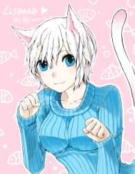  animal_ears blue_eyes breasts cat_ears cat_tail fairy_tail female fish lisanna lisanna_strauss pixiv_thumbnail resized smile tail white_hair 