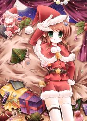  2girls ahoge bad_id bad_pixiv_id blush brown_hair chibi christmas green_eyes hat highres kouta. multiple_girls photoshop_(medium) pink_hair santa_costume santa_hat sherlock_shellingford short_hair smile star_(symbol) tantei_opera_milky_holmes tongue tongue_out twintails yuzurizaki_nero 