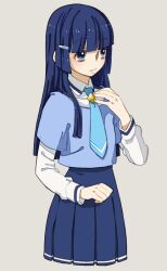  aoki_reika bad_id bad_pixiv_id blue_eyes blue_hair blue_necktie cropped_torso eyelashes female grey_background hair_ornament hairclip kurage long_hair nanairogaoka_middle_school_uniform necktie precure school_uniform skirt smile_precure solo 