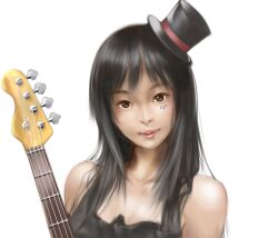  akiyama_mio bare_shoulders bass_guitar black_eyes black_hair commentary_request don&#039;t_say_&quot;lazy&quot; facepaint female hat instrument k-on! long_hair realistic simple_background solo sukizo top_hat upper_body 