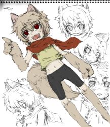  animal_ears bike_shorts brown_hair commentary_request dog_ears female fur harukaze_unipo nagai_gojitsudan_no_nechronica red_eyes red_scarf scarf short_hair undead 