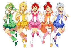  5boys afuro_terumi bad_id bad_pixiv_id blue_skirt boots bow choker cosplay crossdressing cure_beauty cure_beauty_(cosplay) cure_happy cure_happy_(cosplay) cure_march cure_march_(cosplay) cure_peace cure_peace_(cosplay) cure_sunny cure_sunny_(cosplay) green_choker green_shorts green_skirt group_picture inazuma_eleven inazuma_eleven_(series) kiyama_hiroto knee_boots look-alike magical_boy midorikawa_ryuuji multiple_boys nagumo_haruya name_connection orange_choker orange_skirt otoko_no_ko photoshop_(medium) pink_choker pink_shorts pink_skirt precure rice-bao shorts shorts_under_skirt skirt smile_precure suzuno_fuusuke white_background yellow_bow yellow_choker yellow_shorts yellow_skirt 