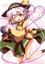  bad_id bad_pixiv_id banned_artist blush green_eyes hat hat_ribbon heart heart_of_string kisaragi_zwei komeiji_koishi one_eye_closed open_mouth ribbon shirt short_hair silver_hair skirt smile solo third_eye touhou 