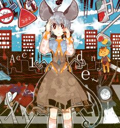  anchor animal_ears bad_id bad_pixiv_id blood female grey_hair hanged henohenomoheji highres itomugi-kun kumoi_ichirin looking_at_viewer mouse_ears mouse_tail murasa_minamitsu nazrin red_eyes road_sign rope sign solo suicide tail toramaru_shou toramaru_shou_(tiger) touhou 