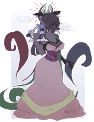  07th_expansion alternate_species anthro asian_clothing big_breasts black_body black_fur black_hair blue_hair breasts canid canine carrying_another clothing dlanor_973 domestic_cat duo east_asian_clothing featherine_augustus_aurora felid feline felis female fox frederica_bernkastel fur furrification hair halo hi_res japanese_clothing kimono long_hair mammal on_shoulder purple_clothing purple_eyes purple_kimono tuft umineko_when_they_cry when_they_cry 