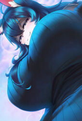  2026 alipse anthro big_breasts breasts clothed clothing female hi_res huge_breasts hyper hyper_breasts lagomorph leporid low-angle_view mammal navel rabbit rabbit_ears solo under_boob 
