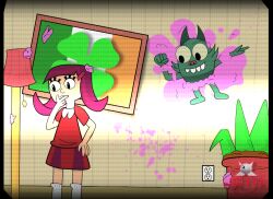  anthro bottomwear catfox_(artist) clothing clover_(plant) clover_leaf disney duo female female_human feral four_leaf_clover fur green_body green_fur hair human ireland jetix_logo leaf lilly_(lucky_beast) lucky_beast_(character) lucky_beast_(pilot) male mammal plant pointy_ears prick_ears red_bottomwear red_clothing red_hair red_shirt red_skirt red_t-shirt red_topwear shirt skirt t-shirt tan_body tan_skin topwear 