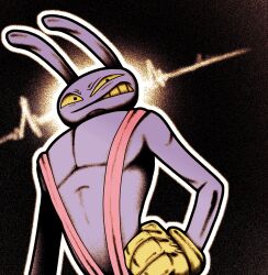 4_fingers angry anthro clothed clothing dahurgthedragon fingers fur glitch_productions gloves hand_on_hip handwear heartbeat hi_res jax_(tadc) lagomorph leporid looking_at_viewer male mammal neondos overalls purple_body purple_fur rabbit rabbit_ears the_amazing_digital_circus yellow_clothing yellow_eyes yellow_gloves yellow_handwear 