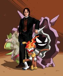  2011 anthro brown_body brown_hair claws cloyster crossover feral fire flaming_hair generation_1_pokemon generation_3_pokemon generation_4_pokemon group hair hi_res human infernape kecleon male male_human mammal nintendo nitefise pokemon pokemon_(species) pseudo_hair sherlock_holmes sherlock_holmes_(2009) tagme tan_body 
