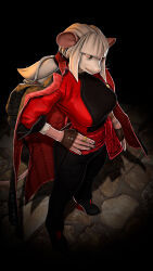  3d_(artwork) 5_fingers 9:16 anthro boots breasts clothed clothed_anthro clothed_female clothing coat_cape digit_ring digital_media_(artwork) female finger_ring fingerless_gloves fingers footwear fur gloves hair handwear hi_res high_heeled_boots high_heels humanoid_hands jewelry mammal murid murine petruz pink_nose rat ring_(jewelry) rodent shirt shizu_(petruz) shoes solo source_filmmaker_(artwork) topwear white_body white_fur white_hair 