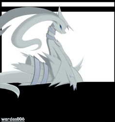  2014 ambiguous_gender artist_name blue_eyes claws closed_frown finger_claws frown fur generation_5_pokemon legendary_pokemon looking_at_viewer mouth_closed nintendo pokemon pokemon_(species) reshiram simple_background solo text warden006 white_body white_fur 