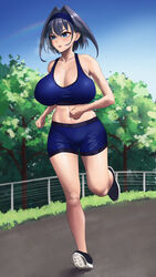  1girls big_ass big_breasts enormous_breasts hololive hololive_english hololive_english_-council- hololive_english_-promise- huge_breasts ouro_kronii running sabakan_oekaki short_hair sport sports_bra sportswear tagme virtual_youtuber 