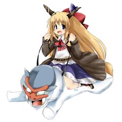  blangonga blonde_hair commentary_request crossover female horns ibuki_suika izumi_yuuji_(trace_kouhosei) long_hair monster_hunter_(series) photoshop_(medium) ribbon solo touhou very_long_hair 