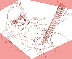  bandeau commentary_request female guitar instrument long_hair monochrome original ponytail solo strapless tube_top urabe_katsuto 