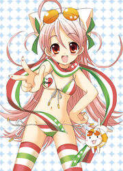  :d ahoge animal_ears animal_hat bad_id bad_pixiv_id bikini blush blush_stickers cat_ears eyewear_on_head feline female fingernails flat_chest front-tie_top hair_ribbon hand_on_own_hip hat heart innertube italy izumi_rei l3_(tank) long_fingernails long_hair lowleg lowleg_bikini mecha_musume moe_moe_niji_taisen_ryaku multicolored_clothes multicolored_legwear nail_polish oerba_yun_fang open_mouth photoshop_(medium) pink_hair pink_nails polka_dot red_eyes ribbon scarf side-tie_bikini_bottom smile solo standing star_(symbol) striped_bikini striped_clothes striped_scarf striped_thighhighs sunglasses swim_ring swimsuit thighhighs two_side_up v veloce_(moe_moe_niji_taisen_ryaku) very_long_hair 