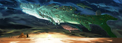  absurdres commentary_request fish flying_whale highres light original scenery solo sun surreal tent tottori whale 