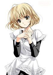  aoki_yuriko bakuman blonde_hair brown_eyes commentary_request female hands jewelry kanna_(plum) looking_at_viewer mole mole_under_eye necklace parted_lips short_hair simple_background solo white_background 