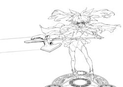  bad_id bad_pixiv_id bardiche_(nanoha) bardiche_(zanber_form)_(nanoha) belt cape fate_testarossa fate_testarossa_(lightning_form) female gloves greyscale highres leotard long_hair lyrical_nanoha magic_circle mahou_shoujo_lyrical_nanoha mahou_shoujo_lyrical_nanoha_a&#039;s monochrome photoshop_(medium) serious solo thighhighs urabe_katsuto weapon 