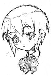  bamboo_blade commentary_request female greyscale kawazoe_tamaki monochrome photoshop_(medium) short_hair solo urabe_katsuto 