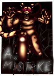  animatronic anthro border dark_lighting fazbear_fanverse five_nights_at_candy&#039;s five_nights_at_candy&#039;s_3 five_nights_at_freddy&#039;s front_view glowing glowing_eyes gradient_background hi_res hostile hpiola looking_at_viewer looking_down machine male mammal metal_claws monster monster_rat_(fnac) murid murine one_knee_forward pose rat rat_(fnac) rat_tail red_eyes red_light robot rodent scottgames signature simple_background solo tail text the_rat 