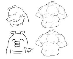  2boys abs bara closed_eyes cropped_torso drakeposting_(meme) greyscale headless large_pectorals male_focus meme monochrome multiple_boys muscular muscular_male navel nipples original pectorals plump siki_sai_ken simple_background sparse_navel_hair stomach variations white_background yaoi 