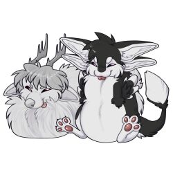  1:1 2026 2_horns 3_fingers 3_toes 4_ears alpha_channel anthro antlers avali avian belly big_belly big_ears big_tail bird black_body black_feathers black_fur black_sclera black_tail blep canid canine cheek_tuft chest_tuft chibi claws closed_smile conhugo countershading deer duo eyebrows facial_tuft feathered_wings feathers feet feral fingers fluffy fluffy_chest fluffy_ears fluffy_tail forked_tongue full-length_portrait fur fyr_(fenrir784) glistening gooddeer grey_body grey_fur grey_hair hair happy hi_res horn huge_belly inner_ear_fluff long_tail lying mammal mouth_closed multi_ear multicolored_body multicolored_fur narrowed_eyes new_world_deer overweight pawpads paws pink_pawpads pink_tongue portrait purple_eyes quadruped reindeer resting shaded silly simple_background simple_shading sitting smile smug tail toes tongue tongue_out tuft white_background white_body white_feathers white_fur winged_arms wings 