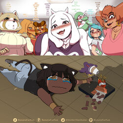  1boy 6+girls 7girls aggressive_retsuko alternate_breast_size anthro big_breasts blue_hair breasts breasts_bigger_than_head brown_eyes brown_hair cartoon_network catboy cleavage crossover disney dogmom female gardevoir goof_troop harem huge_breasts humanized kon_(renatoforfun) large_breasts mabel_(cherrikissu) male meme milf multiple_girls nicole_watterson nicole_watterson_(human) peg_pete pokemon rebecca_cunningham renatoforfun retsuko&#039;s_mother sanrio straight_hair sweater talespin the_amazing_world_of_gumball toriel undertale undertale_(series) white_fur 