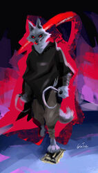  absurd_res anthro canid canine canis death_(puss_in_boots) dreamworks fangs fur gintrieu hi_res male mammal melee_weapon puss_in_boots_(dreamworks) red_eyes sickle solo standing teeth tongue tongue_out weapon wolf 