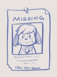  animal_crossing anthro canid canine canis dandi digby_(animal_crossing) domestic_dog male mammal missing_poster monochrome necktie nintendo smile solo 