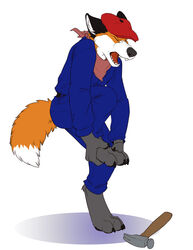  anthro canid canine chibi-marrow fox hammer male mammal paws poor solo tools violence wounded 