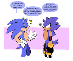  2026 angry annoyed anthro badnik belly big_hands black_boots black_clothing black_footwear black_gloves black_handwear black_nose blue_body blue_fur boots chest_tuft clothing color_coded color_coded_speech_bubble duo ear_piercing ear_ring english_text eulipotyphlan eyebrow_piercing facial_piercing fingerless_gloves footwear fur gesture gloves hand_gesture handwear hedgehog hi_res machine male mammal metal_sonic piercing quavernsfw quills_(anatomy) red_eyes ring_piercing robot sega shoes smile sonic_the_hedgehog sonic_the_hedgehog_(series) speech_bubble tan_arms tan_belly tan_mouth text thumbs_up tuft white_clothing white_gloves white_handwear white_sclera 