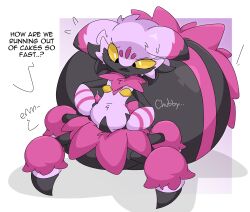  2026 4_legs arachnid arachnid_taur arthropod arthropod_abdomen arthropod_taur belly belly_grab black_body bodily_fluids dialogue digital_media_(artwork) emanata english_text eyelashes female female_taur flat_chested guzzlord420 hand_on_belly hand_on_own_belly hi_res huge_arthropod_abdomen multicolored_body offscreen_character pal_(species) palworld pink_body pocketpair purple_body slightly_chubby slightly_chubby_female slightly_chubby_taur solo spider spider_taur sweat sweatdrop tarantriss taur text yellow_eyes 