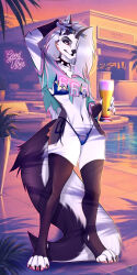  666 2026 absurd_res alcohol anthro beer beer_mug beverage bikini canid canid_demon canine clothing collar crotch_tuft demon digital_media_(artwork) digitigrade female fingers fur grand_theft_auto grey_body grey_fur grey_hair grey_tail gta_vi_cover_girl hair hand_behind_head hellaverse hellhound helluva_boss hi_res holding_beer holding_beer_mug legwear loona_(helluva_boss) mammal mythological_canine mythological_creature mythology navel pawpads paws pupils red_sclera rockstar_games side-tie_bikini slit_pupils solo spiked_collar spikes stervyak stockings string_bikini swimwear tail toeless_legwear toeless_stockings tuft two-piece_swimsuit white_body white_eyes white_fur 