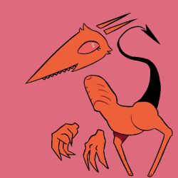  1:1 ambiguous_gender canid canine cyana_(hexedcyana) demon emaciated eyelashes feral floating_ears floating_hands floating_head fox head_tuft hexedcyana hybrid long_ears mammal open_mouth pupils red_background red_body red_sclera ribs simple_background slit_pupils solo spade_tail tail thin_legs tuft white_eyes 