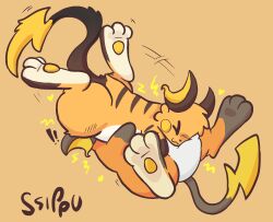  ambiguous_gender blush cuddling duo feral generation_1_pokemon hug nintendo nuzzling nuzzling_belly pawpads paws pokemon pokemon_(species) raichu railan_(character) ssippu surprised 