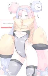  absurdres blue_hair blush bow-shaped_hair breasts character_hair_ornament cleavage_cutout clothing_cutout fake_hair_bun female grey_leotard hair_ornament hexagon_print highres iono_(pokemon) jacket leotard long_hair long_sleeves looking_at_viewer mocamocaink multicolored_hair pink_hair pokemon pokemon_sv sleeves_past_fingers sleeves_past_wrists solo split-color_hair thighhighs two-tone_hair underboob very_long_sleeves yellow_jacket 